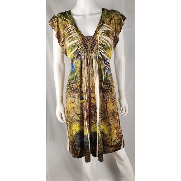 Unity World Wear Dresses & Skirts - Unity World Wear Peacock Print Flutter Sleeve Boho Dress L/XL*